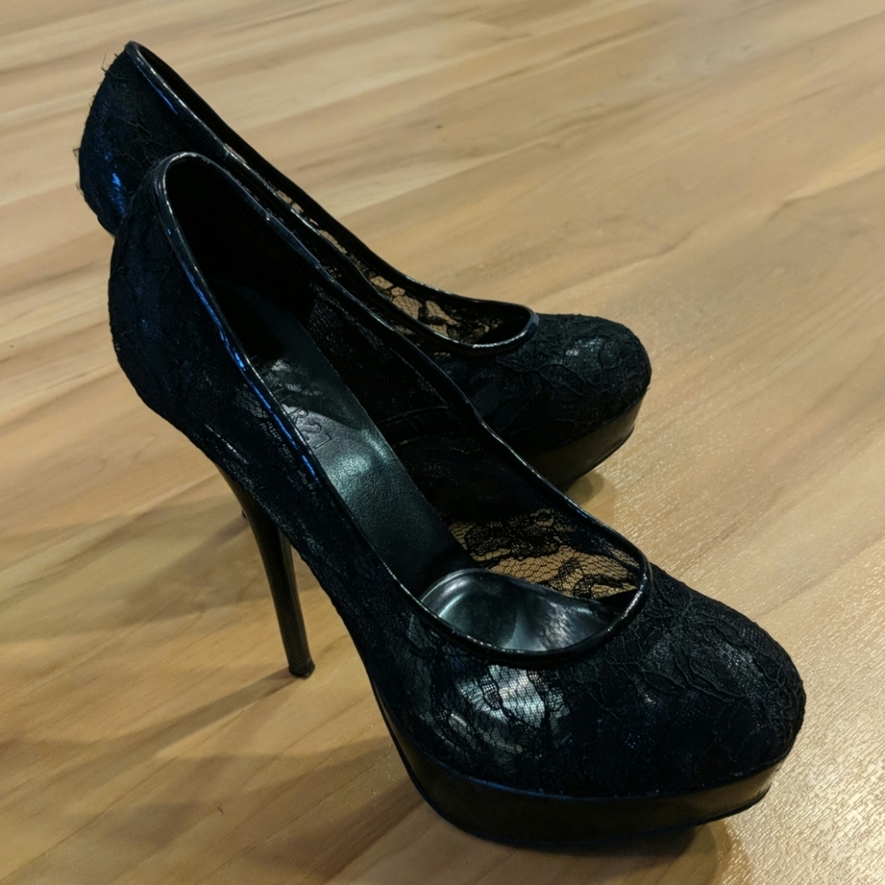 Black lace heels